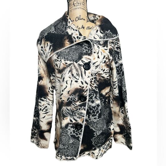 Richard Malcolm wool floral print button up jacket size medium artsy office - Picture 2 of 8